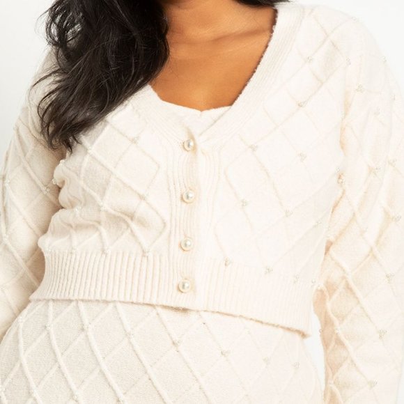 new ELOQUII pearl cableknit ivory heavyweight cardigan sweater 14 16 - Picture 2 of 11